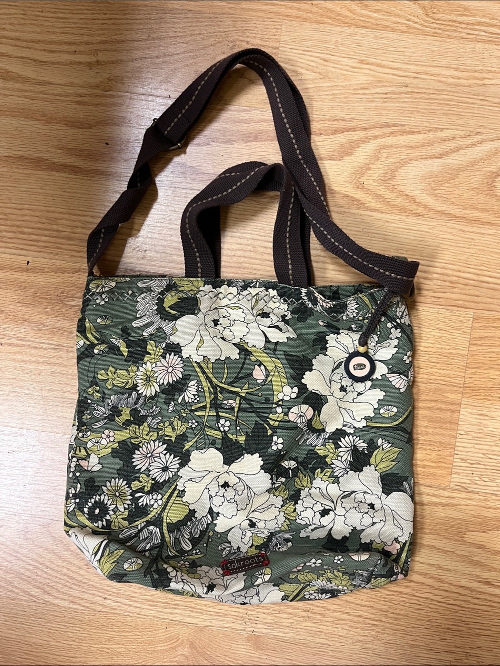 Sakroots Green Floral Canvas Shoulder Bag  — 13”L- 5.5 bottom - 14Width